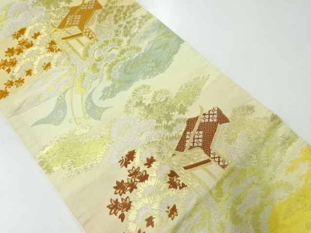 JAPANESE KIMONO / ANTIQUE FUKURO OBI / WOVEN CARRIAGE